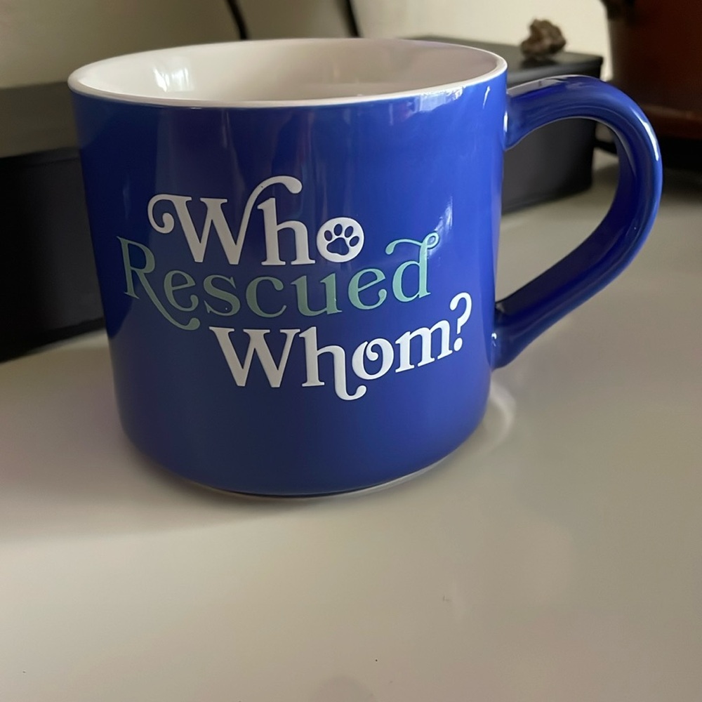 Parker Lane "Who Rescued Whom?" Coffee Mug blue dog rescue